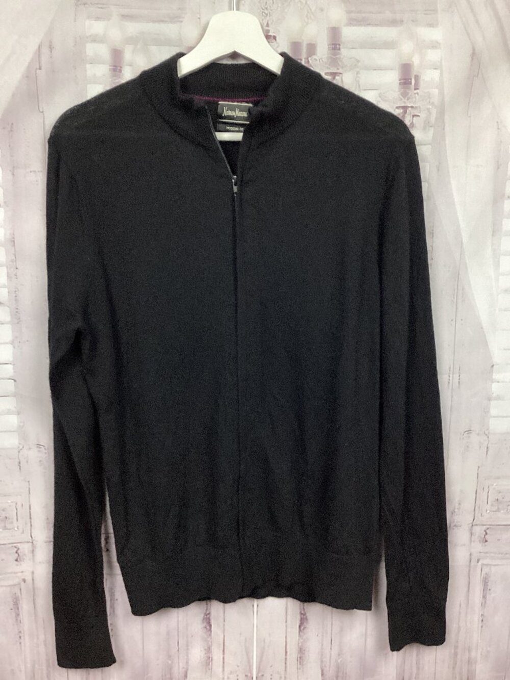 Neiman Marcus Gray Sweater Full Zip Merino Wool M